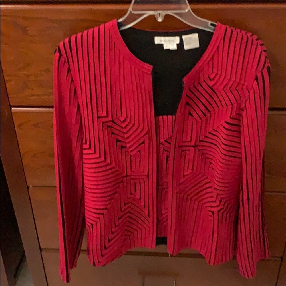 Red and black top with jacket